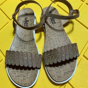 SoftWalk Girls Tan Rhinestone Ankle-Strap Sandals